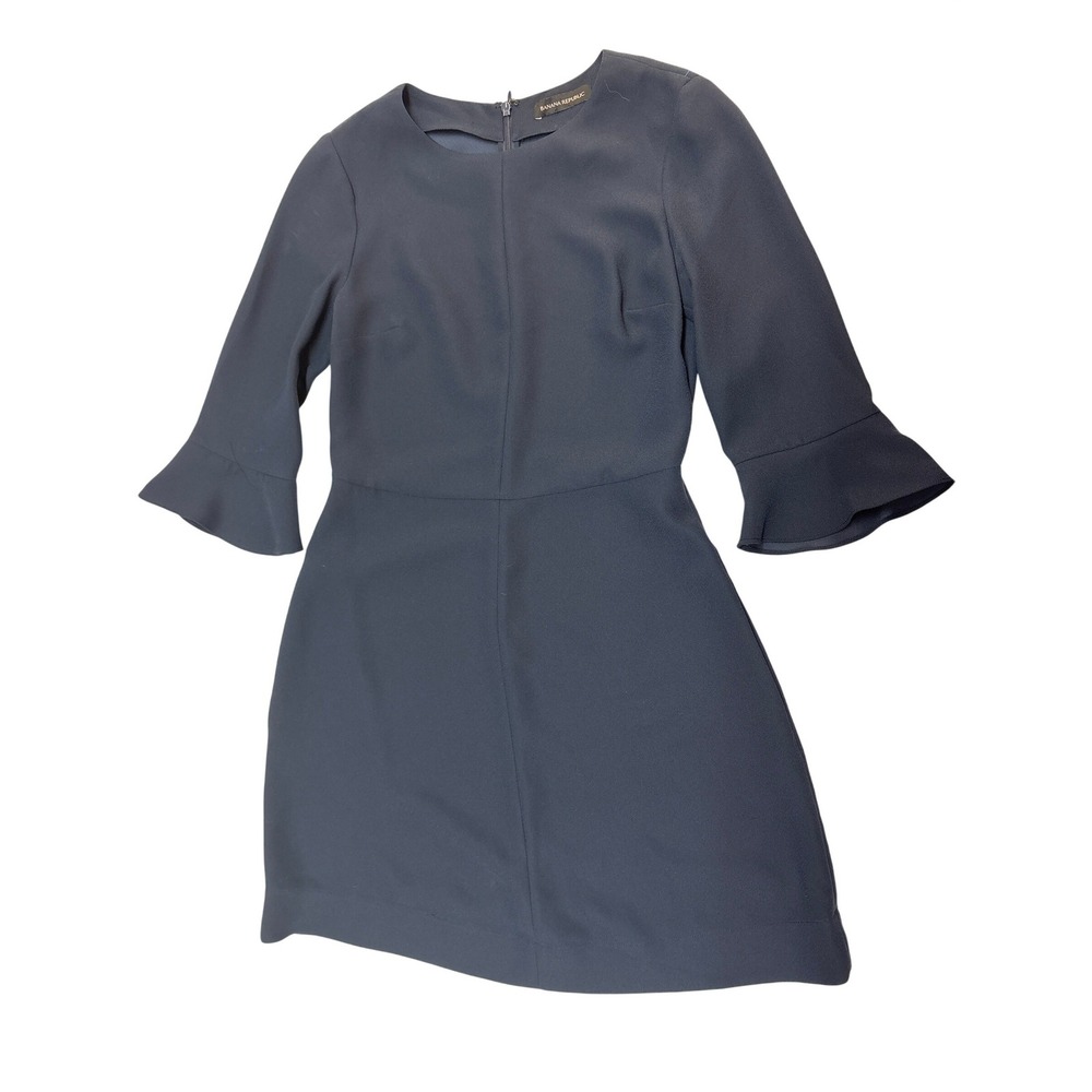 Banana Republic Navy Blue Bell Sleeve Women's Mini Dress Crew Neck Work Office